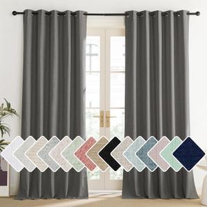 NICETOWN Grizzle Gray Vintage Linen 100% Blackout Curtains for Living Room, Thermal Insulated Curtains 84" Long, Noise Reducing Window Treatment Drapes for Dining Room, 62" Wide Per Panel, Set of 2