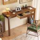Solid Wood Desk with Drawers - 47 x 16 Inch Vintage Narrow Desks, Mid Century Modern Desks, Rubber Wood Study Table, Small Writing Desk for Bedroom|Small Spaces - Walnut Color, 47.2 in W x 15.7 in D