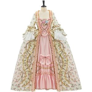 Willyacos French Queen Costume Marie Antoinette Dress Floral 18th Century Victorian Dress Women's Rococo Medieval Ball Gown (White, S)