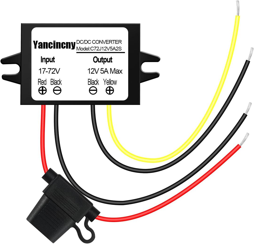 DC 24V 36V 48V 60V 72V Step Down to 12V 5A 60W Converter Regulator Reducer Power Supply Module Buck Transformer, Waterproof DC 24V to 12V Converter with Fuse for Golf Cart