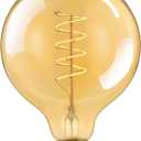 Leools Vintage LED Spiral Filament Bulb G125 Dimmable Flick-Free 6W CRI95 LED Edison Globe Light Bulb E26 Base,Amber Glass,Warm White,2200K, 500LM(60W Equivalent), Pack of 1