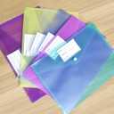 VANRA 12 Pack Plastic Envelopes Poly Envelope Clear Document Folders File Envelopes with Snap Button and Label Pocket for Office School A4 Letter Size Paper Storage, 6 Colors