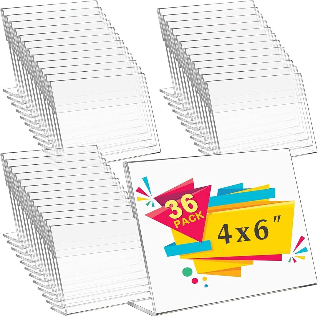 36 Pcs Clear Acrylic Picture Frames 4 x 6 Inch Table Number Sign Holders Wedding Acrylic Photo Frame Bulk, Horizontal Back Slanted Plastic Picture Self-Standing Photo Sign for Home Office Desk Bedroom