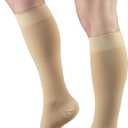 Truform 15-20 mmHg Compression Stockings for Men and Women, Knee High Length, Open Toe, Beige, Large