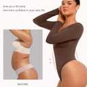 FeelinGirl Women's Long Sleeve Shapewear Bodysuit for Tummy Control Seamless Body Suits Thong V Neck Going Out Tops (Brown, M)