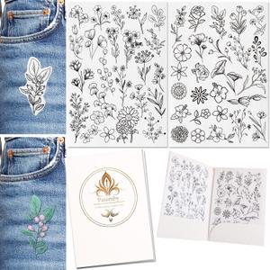 Patemby 50Pcs Embroidery Pattern Water Soluble Embroidery Stabilizers, Stick and Stitch Embroidery Paper Wash Away with Pre-Printed Pattern Designs Stencils Transfers for Hand Sewing Lover Beginner (Flower)