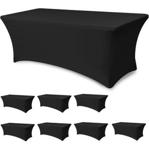 Table Cloths for 6 Foot Rectangle Tables-8 Pack Black Fitted Stretch Table Cover-Spandex Elastic 6ft Folding Tablecloth for Party Vendor Booth Display Banquet Buffet Event Craft Trade Show