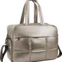 Weekender Fluffy Bag Quilted Nylon Puffer Tote Bag Personal Item Bag for Airlines Overnight Bag Gym Bag (Champagne)