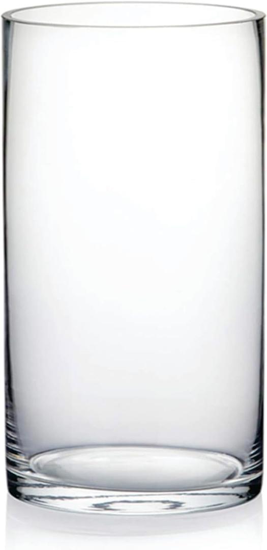 4" Wide 7" High Large Hand Blown Sturdy Clear Cylinder Glass Vase, Centerpiece Flower Vase for Rose, Tulip, Boquets, Hurricane Candle Holder (1, 4"x7")