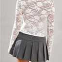 Floerns Women's Lace V Neck T Shirts Long Sleeve See Through Going Out Tee Tops (White) M