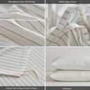 MooMee Striped Duvet Cover Set 100% Washed Cotton Linen Like Textured Breathable Durable Soft Comfy (White Sage Green Wide Stripes, Oversized Queen 98"x98")