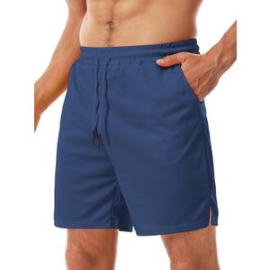 Aolesy Men's Basketball Shorts 7"/9" Athletic Gym Shorts with Zipper Pockets Lightweigh Quick Dry Mesh Workout Shorts (Blue, L)
