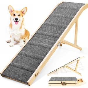 2026 Upgraded Dog Ramp for Bed, 64" Long Foldable Pet Ramp for Small Large Dogs, Dog Ramps for High Beds, High Traction with Platform 6 Adjustable Heights 24" to 30" Up to 220LBS, Gray