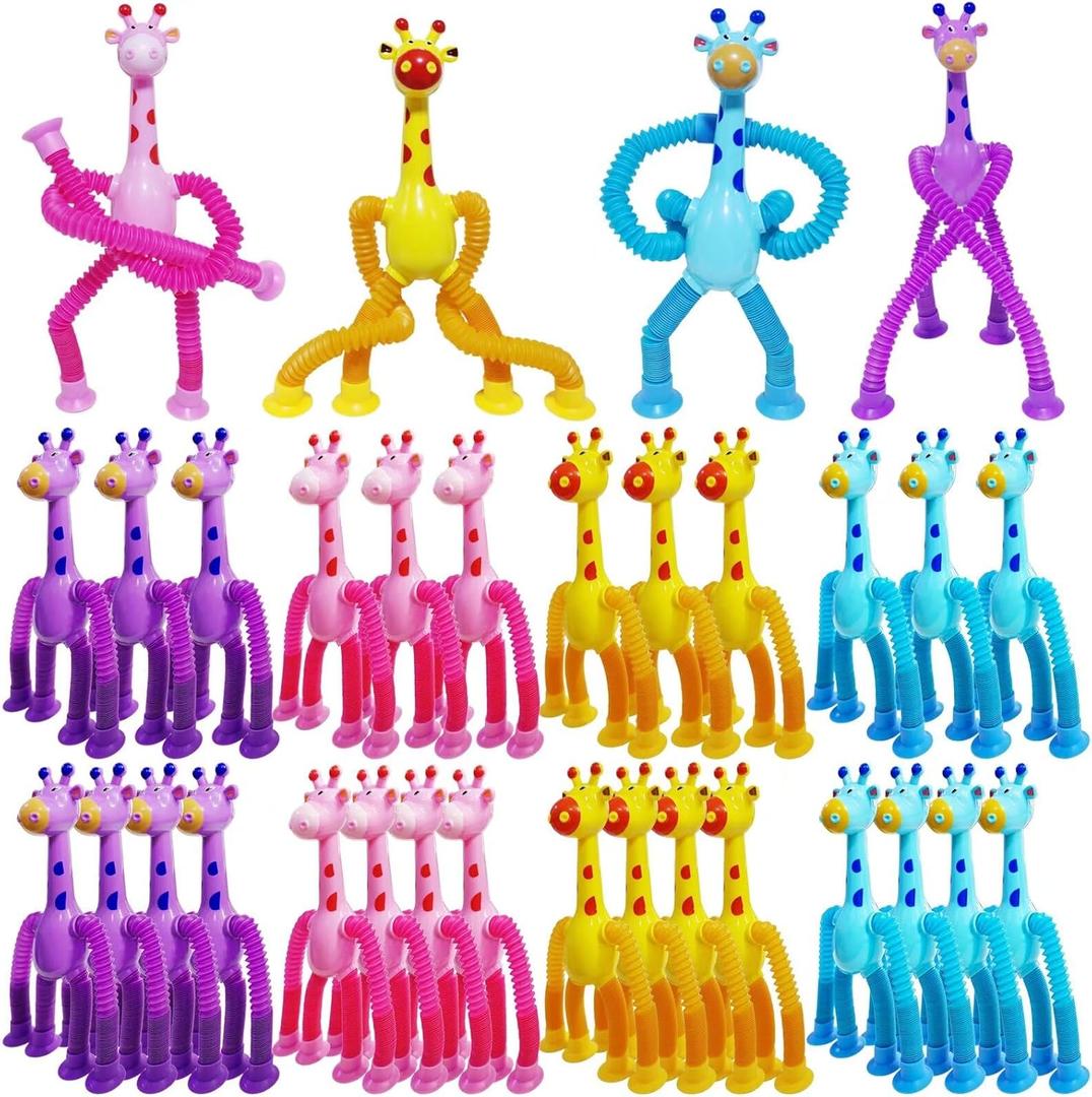 32 PCS Telescopic Suction Cup Giraffe Sensory Toys, Pop Tube Fidget Toys Bulk for Toddlers, Kids Travel, Easter Basket Stuffers, Party Favors Birthday Gifts for Boys Girls