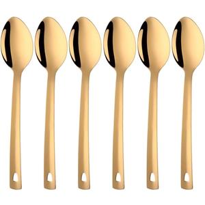 13-Inch Gold Serving Spoons Set, TEHAHA Large Serving Spoons For Buffet,Catering,Stainless Steel Long Handle Service Spoon,Dishwasher safe (6, Golden)