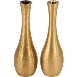 Cabilock Mini Copper Vase Set of 2 Vintage Metal Flower Vases for Desktop Decoration Home Office Table Centerpiece Ornament (Golden)