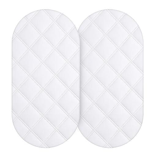 Yoofoss Waterproof Bassinet Mattress Pad Cover 2 Pack Fit for Hourglass/Oval Bassinet Mattress, Baby Bassinet Mattress Protector for Boys and Girls 27X50in White