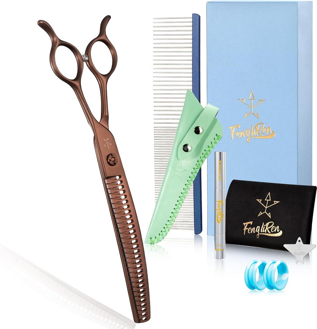 High-end Professional Dog Grooming Curved Thinning Scissors Teeth Blending Shears Pet Texturizing Thinner Blender Shears 7.5 Inch Extremely Very Sharp Made Of Stainless Steel Alloy For Dog Cat Groomer