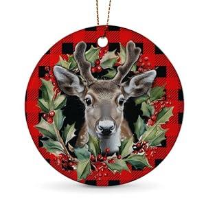 Reindeer Ornaments for Christmas Tree, 1Pcs Ceramic Christmas Ornaments Red, Christmas Tree Hanging Decor