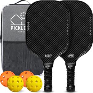BAGAIL Pickleball Paddles, USAPA Approved Fiberglass Surface Pickleball Set, Lightweight Pickle Ball Rackets with 4 Balls, 1 Bag, Designed in California for Traction and Stability (2-Pack, Black)