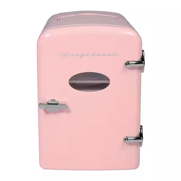 Frigidaire Retro 9-Can Mini Personal Fridge Portable Cooler for Car, Office, Bedroom, Dorm Room, or Cabin, 11.8" D x 7.1" W x 10.1" H, PINK