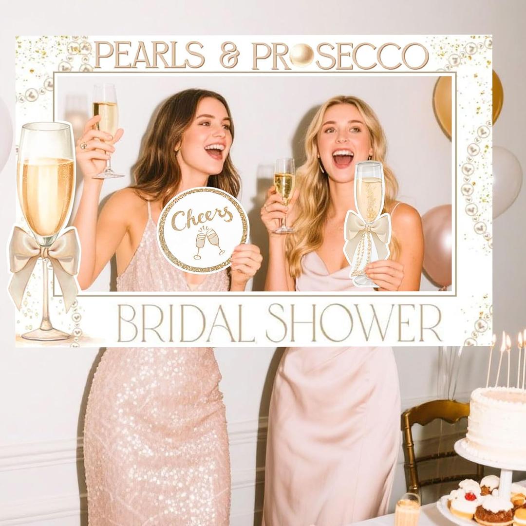 Pearls and Prosecco Bridal Shower Decorations Pearl Photo Booth Props Frame for Bows Pearls Wedding Bachelorette Bride to Be Party Supplies