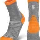 19.42 Micron Merino Wool Hiking Socks Men Women, Anti-Blister Moisture Wicking Breathable Seamless Toe Crew Socks