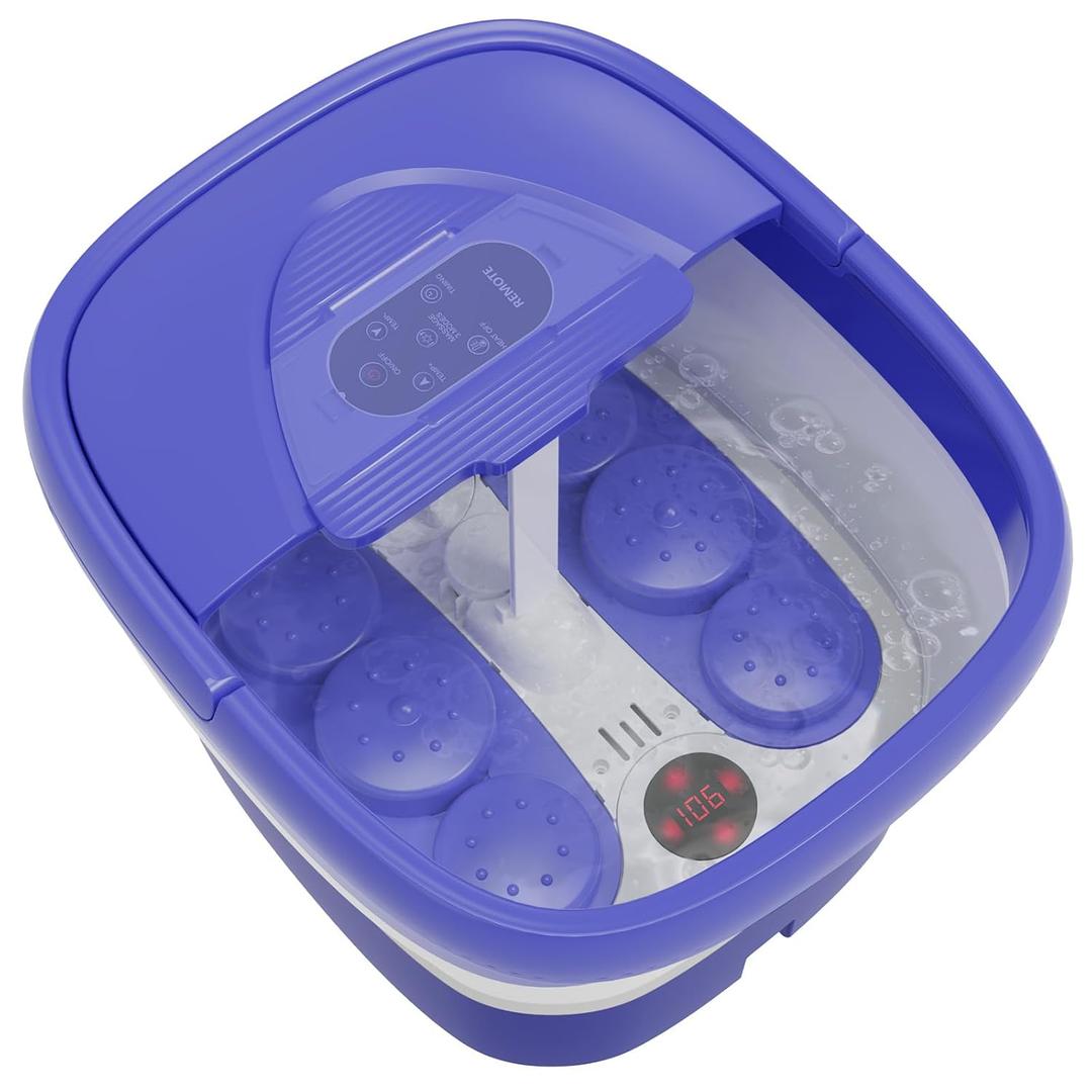 Collapsible Foot Spa with Heat and Remote, Heated Foot Bath Massager with Timer, and 24 Motorized Shiatsu Massage Balls, Foot Soaking Tub Supports Hot/Cold Water Soaking (Purple)