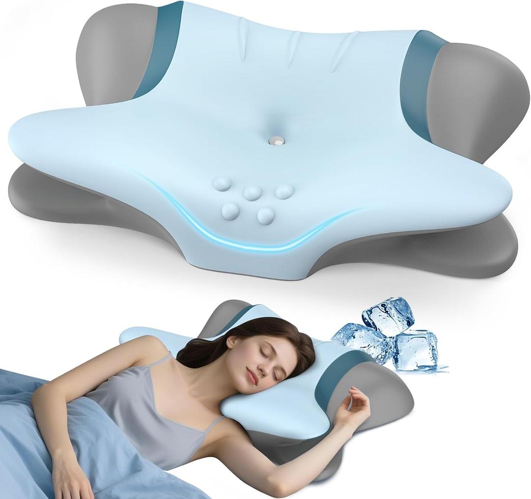 Cervical Neck Pillow for Pain Relief - Ergonomic Side Sleeper Pillow for Neck Support, Orthopedic Memory Foam Pillows for Sleeping, Contour Cervical Pillow Bed Pillow for Back Stomach Sleepers (Blue)