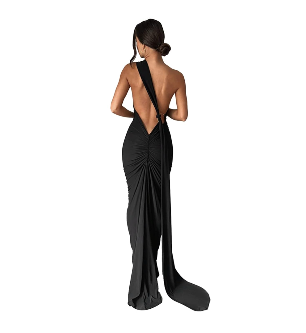 Women Sexy Backless Bodycon Sleeveless Open Back Maxi Dress for Going Out, Elegant Party Cocktail Long Dress, Size S
