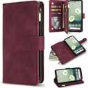 ZZXX for Google Pixel 6A Case Wallet with RFID Blocking Card Slot Premium Soft PU Leather Zipper Flip Folio with Wrist Strap Kickstand Protective Cover for Pixel 6A Wallet Case(6.1 inch Wine Red)