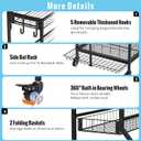 Sports Equipment Garage Organizer - Heavy Duty Garage Organization Ball Storage Rack with Basket, Hooks and Rolling Cart for Sports Gear and Toy Storage, Indoor/Outdoor Use, Black