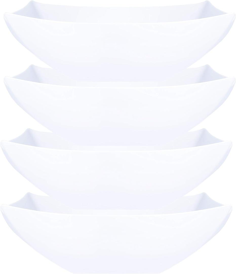 PLASTICPRO Disposable 128 ounce Square Serving Bowls, Party Snack or Salad Bowl, Extra Large Plastic Elegant White Pack of 4