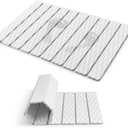 Foldable Stone Bath Mat, Quick-Dry Diatomaceous Earth Stone Drying Mat for Bathroom, Non-Slip Rubber Base, Shower Mat Outside Shower, Easy to Store, Easy to Clean 【White】