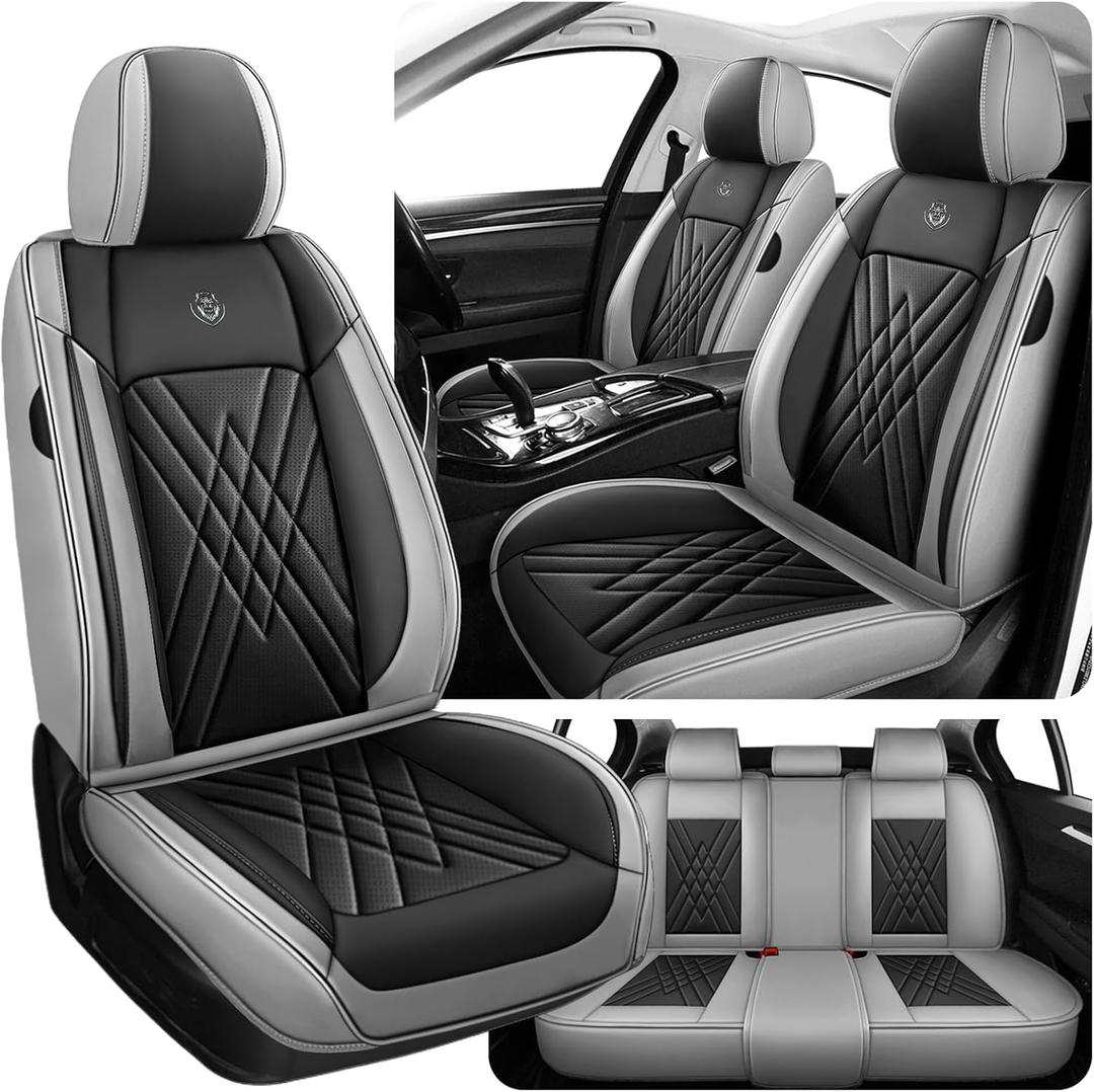 Car Seat Covers Fit for Toyota Camry 2012-2026, 3D Waist Support & Premium Nappa Leather, Waterproof, Scratch-Resistant (Black Gray, Full Set)