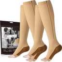 cerpite Zipper Compression Socks - 2 Pairs Open Toe Compression Stockings for Men Women 15-20mmHg,Suit for Running, Sport, S/M
