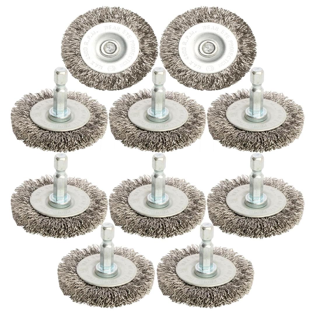 10pcs 2" Stainless Steel Wire Wheel Brushes Kit for Drill with 1/4-Inch Hex Shank