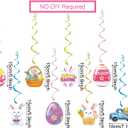YEIRFYY Easter Decorations Set Happy Easter Banner Colorful Egg Garland Bunny Hanging Swirl Decorations Welcome Porch Banner Spring Paper Fan for Home School Fireplace Ceiling Party Decorations