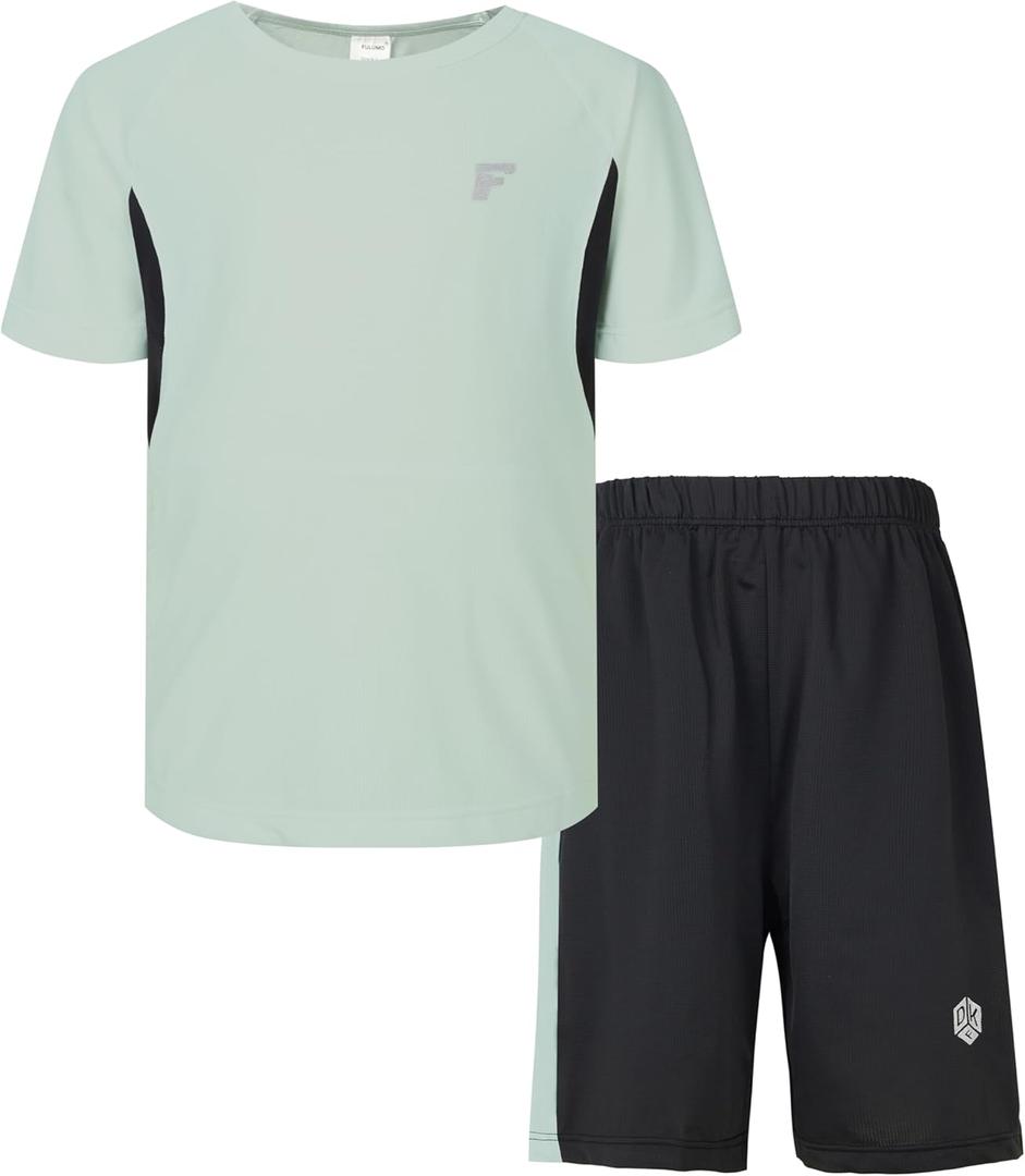 Boys Active Shorts Set - Comfortable 2 Piece T-shirt & Mesh Shorts Summer Outfit , (S)