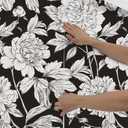 Vintage Floral Peel and Stick Wallpaper Boho Removable Self Adhesive Wall Paper for Bedroom,Kitchen Accent Wall Decorations 17.3"x236" Vintage White and Black Floral Leaf Vinyl Contact Paper