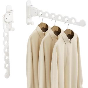 Danpoo Clothes Drying Rack Foldable Wall Mounted Laundry Drying Rack Clothing Coat Hanger Clothes Dryer White (Two Pack)