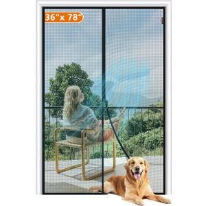 MAGZO Magnetic Screen Door Fit Door Size 36 x 78 Inch, Screen Size 38" x 79" Strong Magnets Door Mesh, Reinforced Fiberglass Net for Patio and Front Entrances, Gray
