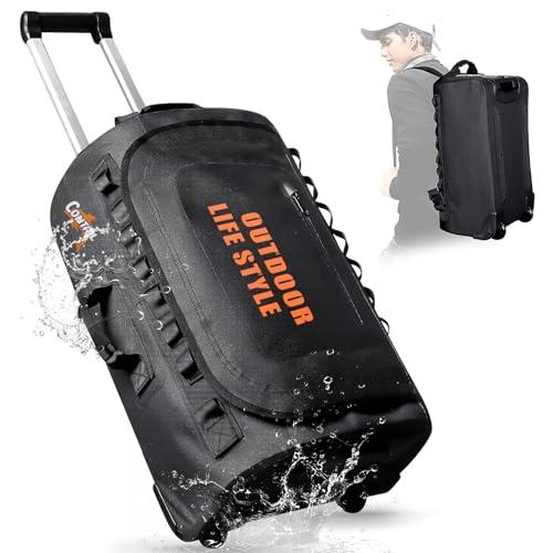 CONTAIL 48L Wheeled Dive Bag with Telescopic Double-Bar Tow Handle,Carry Handles and Detachable Backpack Straps for Scuba Diving Gear,Black