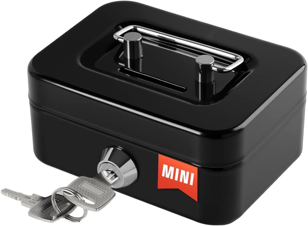 Cash Box with Lock Small Cute Lock Box with Money Slot Mini Portable Casino Safe Coin Box 4.5"x3.4"x2.4" Black