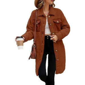 EVALESS Fuzzy Fleece Jackets for Women Fashion Long Sleeve Lapel Button Down Long Teddy Coat Faux Fur Warm Winter Outwear (Brown, M) EVALESS Fuzzy Fleece Jackets for Women Fashion Long Sleeve Lapel Button Down Long Teddy Coat Faux Fur Warm Winter Outwear (Brown, M)