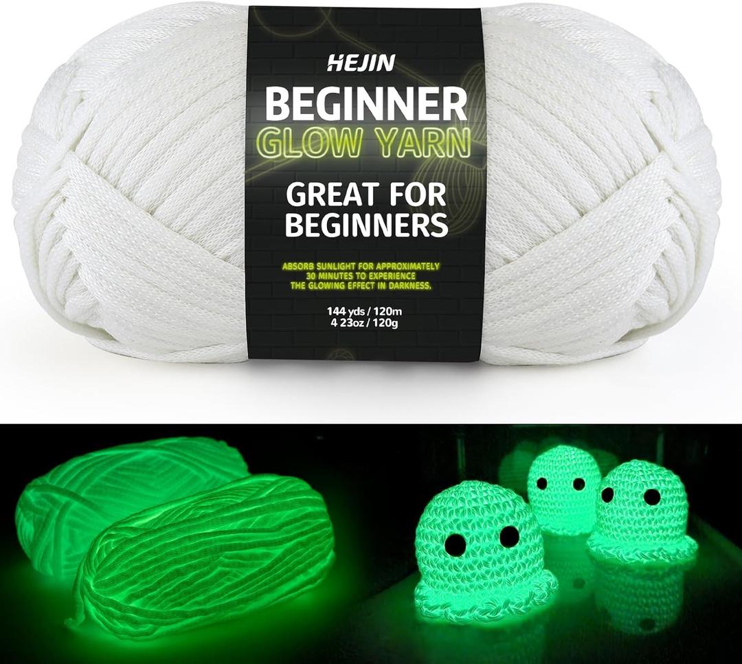 120g Glow in The Dark Yarn for Crocheting and Knitting; 120m(144yds) Yarn for Beginners with Easy-to-See Stitches; Worsted-Weight Medium #4; Yarn for Beginners Crochet Kit Making