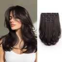 Clip In Hair Extensions Clip Ins 14'' Long Synthetic Dark Brown Hair Extensions Clips 4PCS Soft Natural Heat Resistant Womens Clip On Hair Pieces for Women Weddings Party Daily Use 5Oz