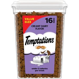 Temptations Cat Treats, Classic Crunchy and Soft Cat Treats, Creamy Dairy Flavor, 16 oz. Tub (EXP 10/01/27)