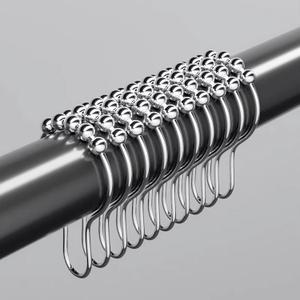 Shower Curtain Hooks Rings, Stainless Steel, Rust-Resistant Metal Rings for Bathroom Shower Rod-Set of 12 / Chrome (Stainless Steel 304, Silver)