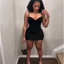 Women's Spaghetti Strap Bodycon Mini Dress Sexy Deep V Neck Sleeveless Club Party Short Dresses (Black, M)